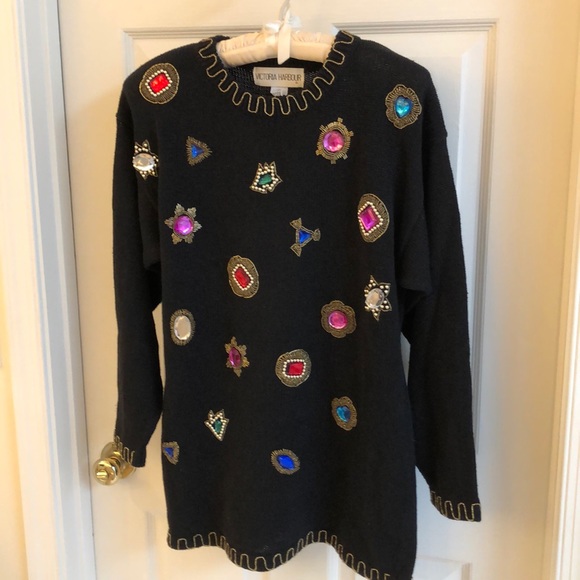 Victoria Harbour Sweaters - Vintage 1980s Bejeweled Sweater Med Excellent Cond